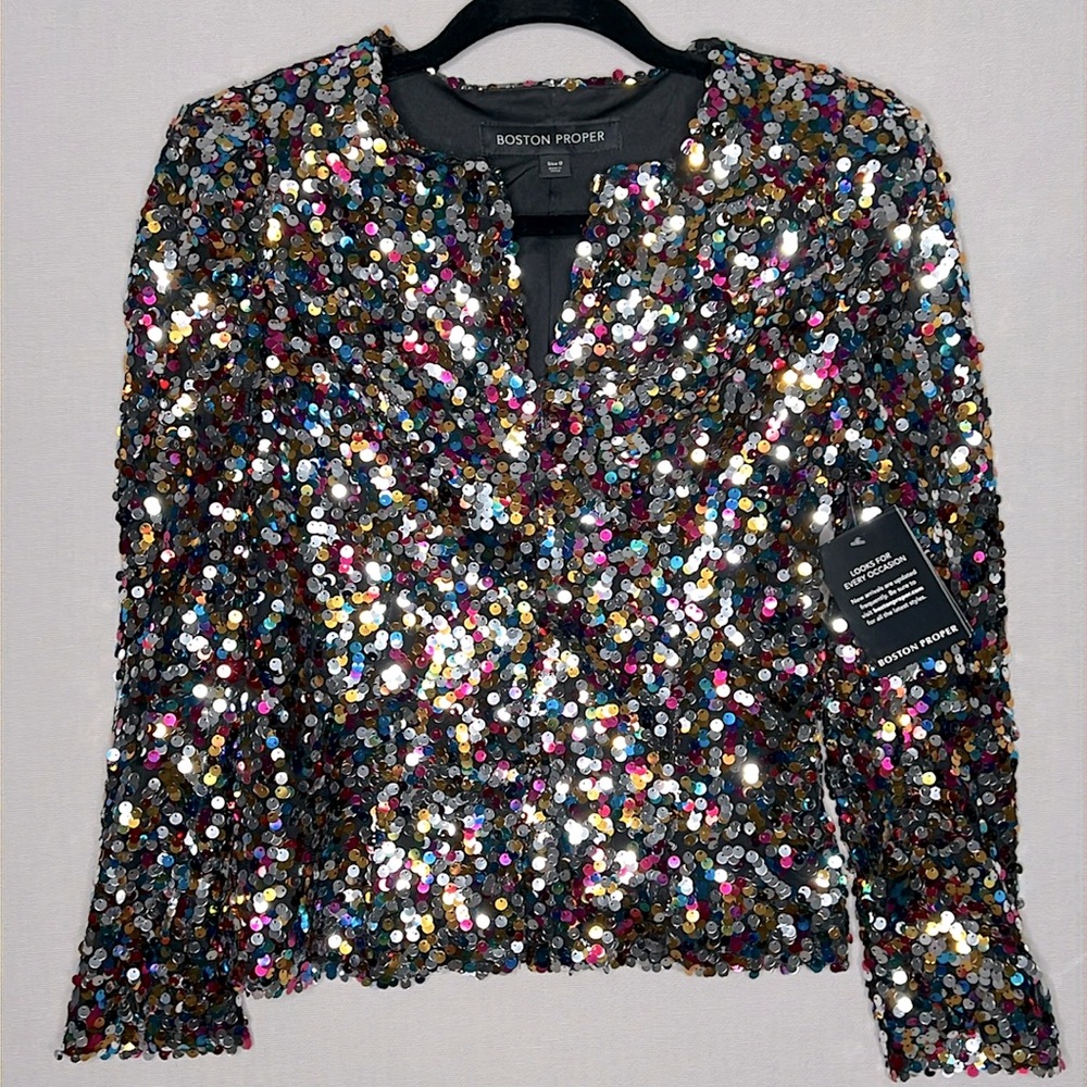 Boston Proper All Over Sequins Jacket Size 0